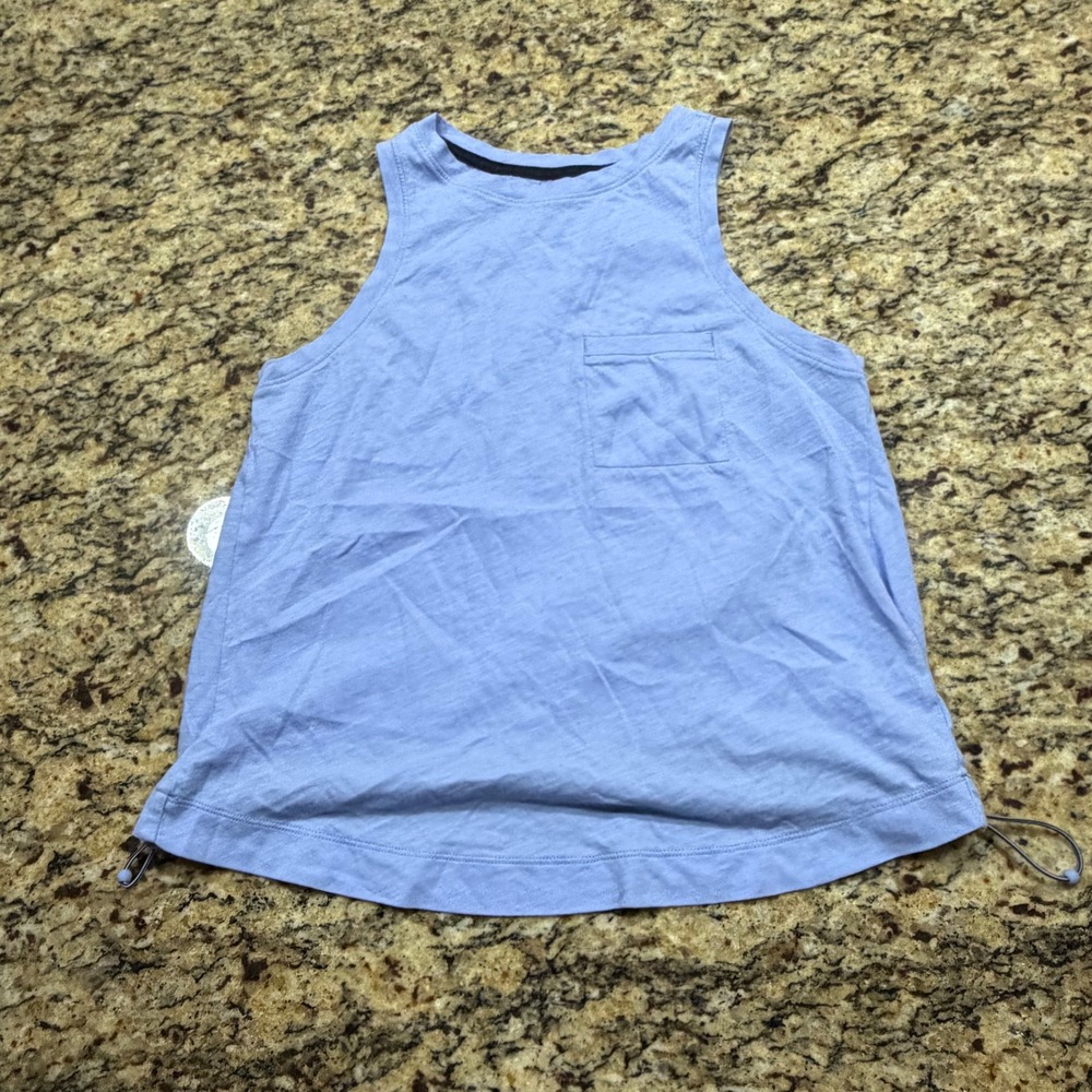 Athleta Womens XXS Blue Slub Knit High Neck Pocket Tank Top Drawstring Hem ws